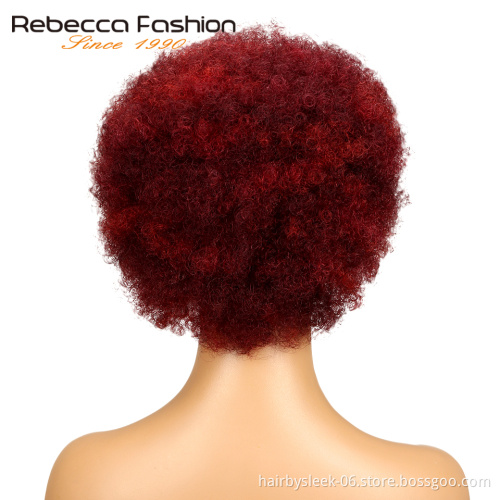 Rebecca Brazilian Remy Hair Short Wigs Afro Kinky Curly 100% Human Hair Wigs For Women Red Color Cheap Wigs Wholesale